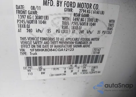 2012 Ford Explorer Xlt z USA, uszkodzony, nr VIN 1FMHK8D84CGA12123